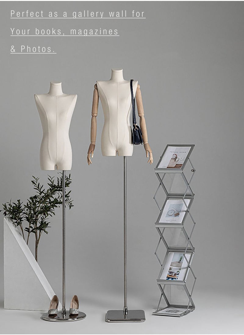 Merry Moments Foldable Magazine Rack Book Display Stand Brochure Stand Catalog Literature Rack 6 Pockets for Trade Show Exhibitions Office Retail Store Home Aluminum Silver Colour H150xW25.5xL35 cm  - Image 3