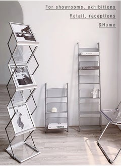 Merry Moments Foldable Magazine Rack Book Display Stand Brochure Stand Catalog Literature Rack 6 Pockets for Trade Show Exhibitions Office Retail Store Home Aluminum Silver Colour H150xW25.5xL35 cm  - Image 5
