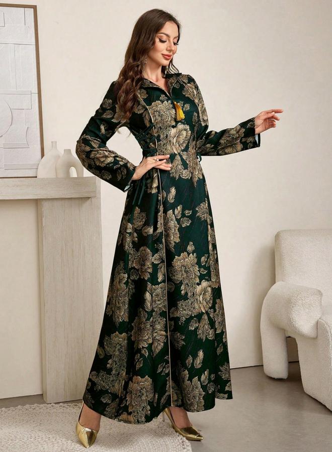 Take Two Women Floral Print Jalabiya with Side Tie-Up - Image 4