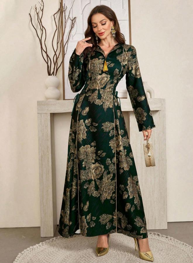 Take Two Women Floral Print Jalabiya with Side Tie-Up - Image 1