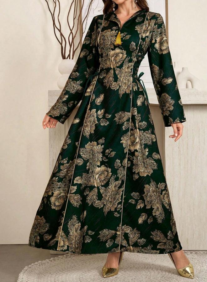 Take Two Women Floral Print Jalabiya with Side Tie-Up - Image 5