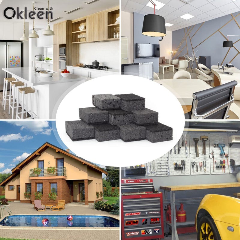Okleen Black Scrub Sponges. Made in Europe. 9 Pack, 4.3x2.8x1.4 inches. Heavy Duty and Non Scratch Fiber. Kitchen Sponges Pack with No Smell. for Dishes and Household Washing - Image 4