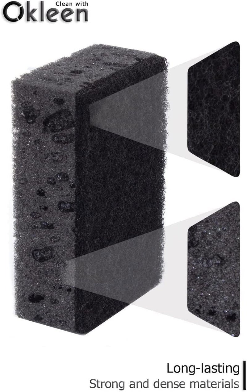 Okleen Black Scrub Sponges. Made in Europe. 9 Pack, 4.3x2.8x1.4 inches. Heavy Duty and Non Scratch Fiber. Kitchen Sponges Pack with No Smell. for Dishes and Household Washing - Image 2