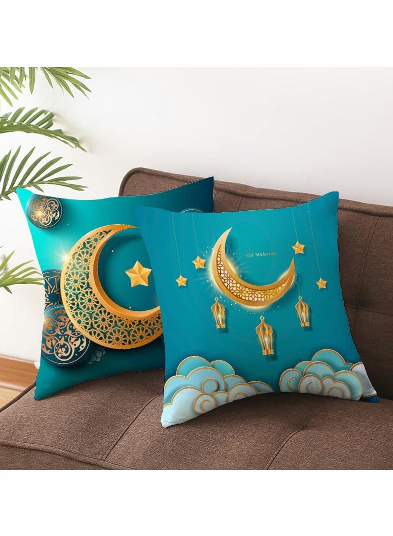 Ramadan Decorative Throw Pillow Covers Set of 4, Star and Moon Design Cushion Cases for Sofa and Home, 18x18" Square Pillow Cases for Couch and Car  - Image 2