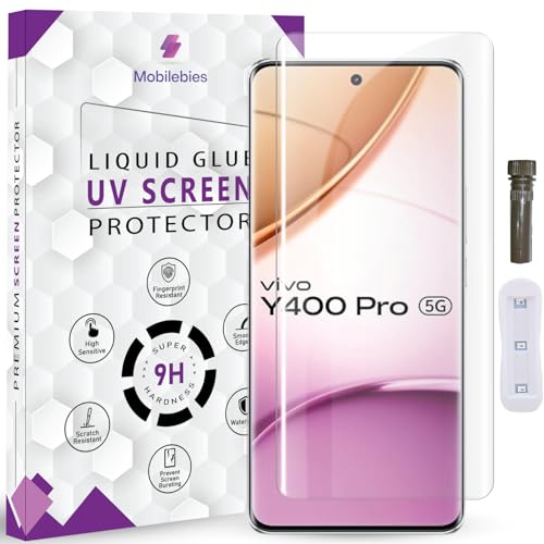 Mobilebies® Advanced HD+ UV Tempered Glass Screen Protector For Vivo Y400 Pro 5G (6.77 Inch, Pack of 1) Full Adhesive UV Curved Screen Guard, Case Friendly with installation kit & Guide - Image 1