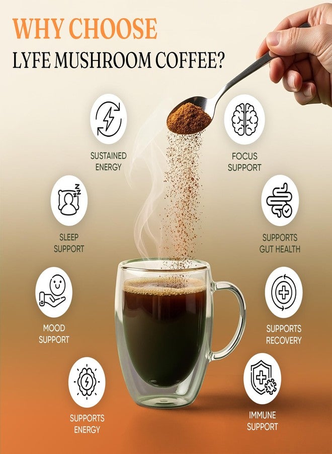 ليف قهوة لايف العضوية سريعة التحضير منزوعة الكافيين بنكهة الفطر، 40 حصة - فطر عرف الأسد، فطر تشاغا، فطر الكورديسيبس، وفطر ذيل الديك الرومي | مزيج مُكيف للطاقة والتركيز والصحة العامة | قهوة طبيعية غنية بالعناصر الغذائية لتعزيز الحيوية اليومية - Image 2