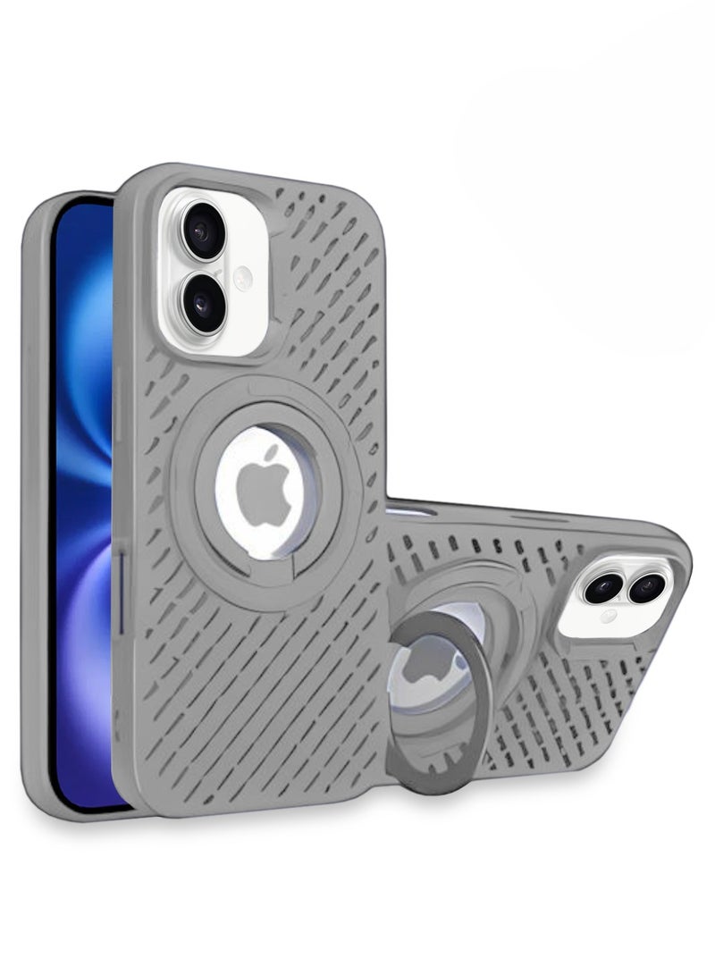 Wtech Apple iPhone 16 Plus 2024 Premium Silicone Magsafe with Ring Finger Grip Case Cover - Grey - Image 1