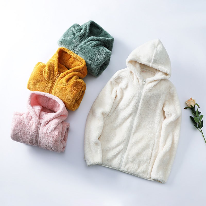 New Fleece Clothing Couple Outdoor Hooded Fleece Clothing Men'S And Women'S Long Hair Coral Fleece Warm Yao Velvet Jacket - Image 3