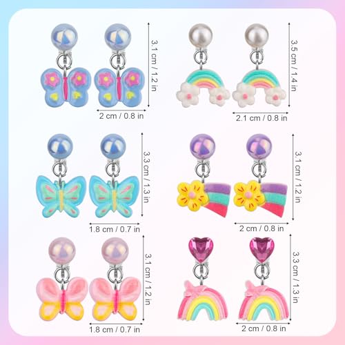 Mikovivi مجموعة أقراط ميكوفيفي الملونة 6 أزواج، تصميم بدون ثقب للأطفال، أقراط دائرية لطيفة على شكل فراشة للأطفال، أقراص أذن للأميرات للحفلات والارتداء اليومي - Image 2