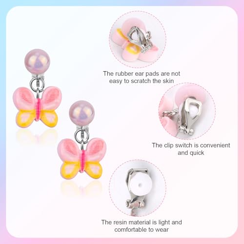 Mikovivi مجموعة أقراط ميكوفيفي الملونة 6 أزواج، تصميم بدون ثقب للأطفال، أقراط دائرية لطيفة على شكل فراشة للأطفال، أقراص أذن للأميرات للحفلات والارتداء اليومي - Image 4