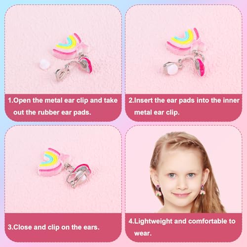 Mikovivi مجموعة أقراط ميكوفيفي الملونة 6 أزواج، تصميم بدون ثقب للأطفال، أقراط دائرية لطيفة على شكل فراشة للأطفال، أقراص أذن للأميرات للحفلات والارتداء اليومي - Image 5