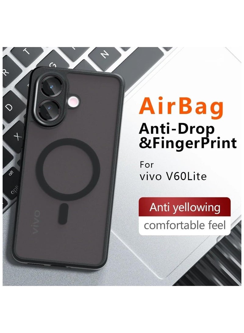 عام **غطاء مغناطيسي أسود مات شبه شفاف للفيفو V60 لايت - مضاد للاصفرار مع تقنية إيرباغ من مزيج PC+TPU للحماية من الصدمات** - Image 2