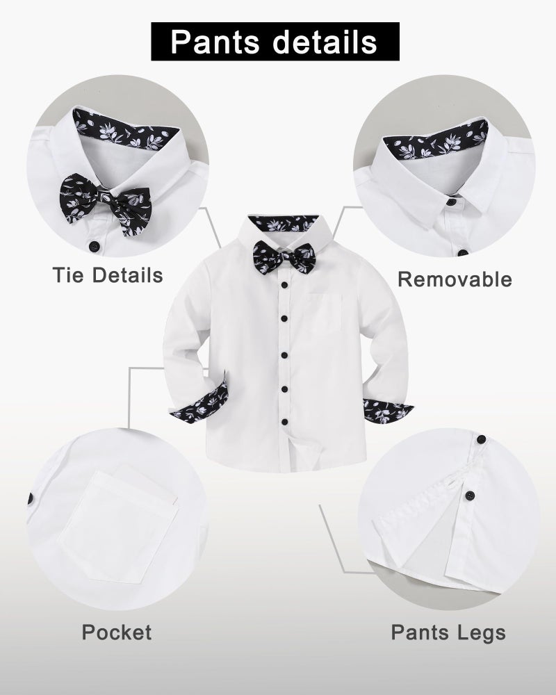 DISAUR Wedding Ring Bearer Outfit White Dress Shirt Bow Tie Black Suspender Pants Trajes De NiÃ±os Elegantes 7-8 Years Boys - Image 2