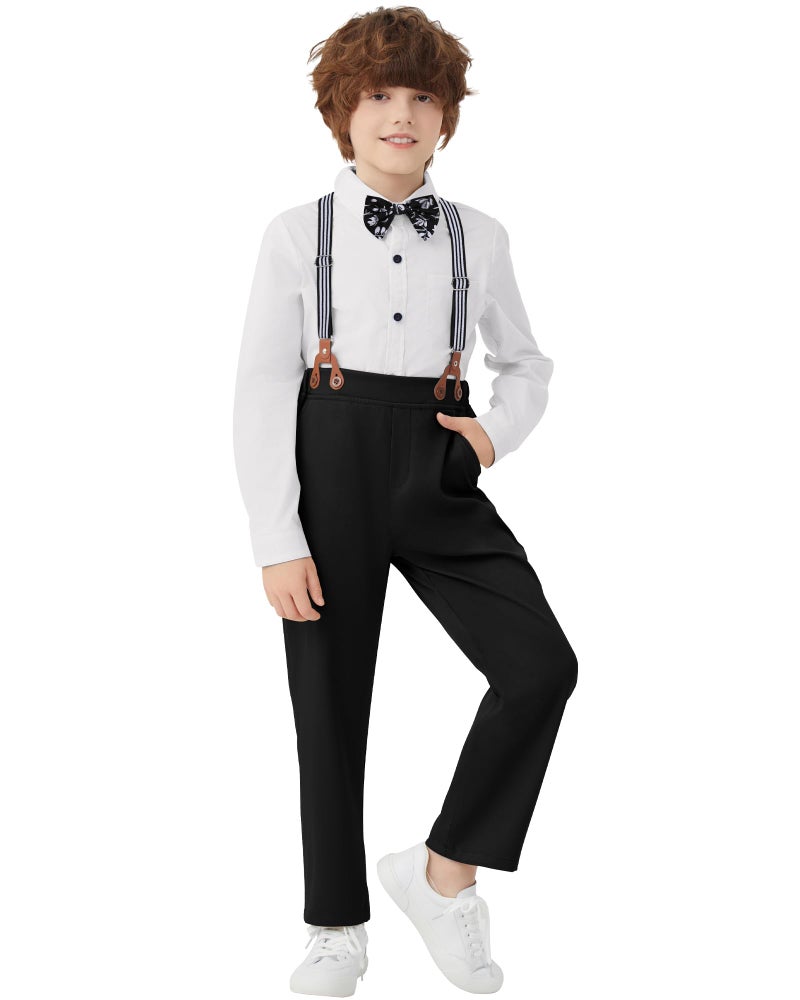 DISAUR Wedding Ring Bearer Outfit White Dress Shirt Bow Tie Black Suspender Pants Trajes De NiÃ±os Elegantes 7-8 Years Boys - Image 4