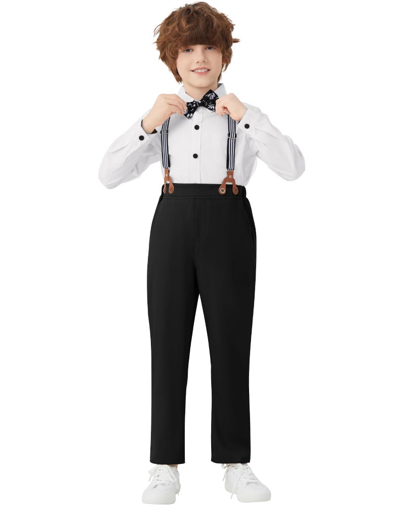 DISAUR Wedding Ring Bearer Outfit White Dress Shirt Bow Tie Black Suspender Pants Trajes De NiÃ±os Elegantes 7-8 Years Boys - Image 5