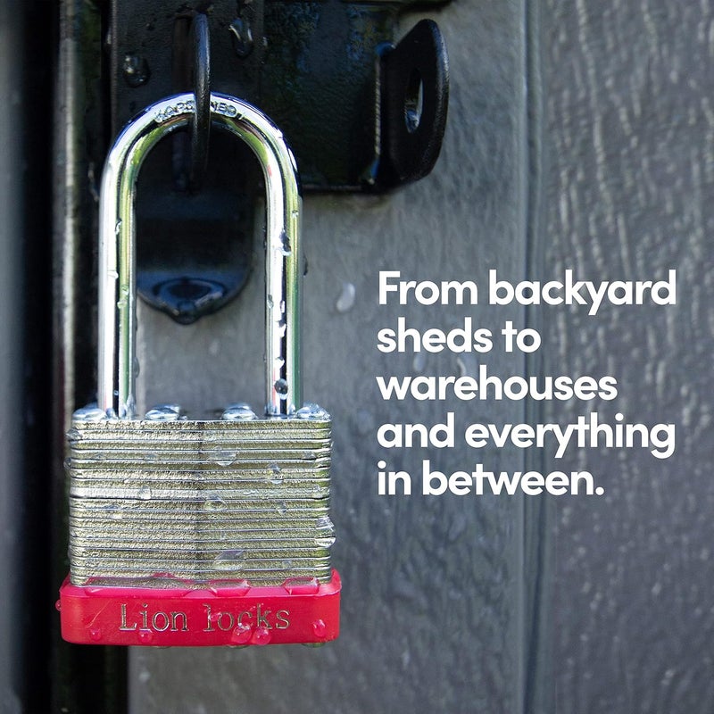 Lion Locks 6 أقفال متشابهة بمفتاح مع شاكلة بطول 2 بوصة، 12 مفتاح - أقفال للاستخدام الخارجي، أقفال مع مفاتيح، علبة فولاذية مقواة، أسطوانة دبوس نحاسية مقاومة للفتح للغلق، الخزانة، البوابة - Image 4