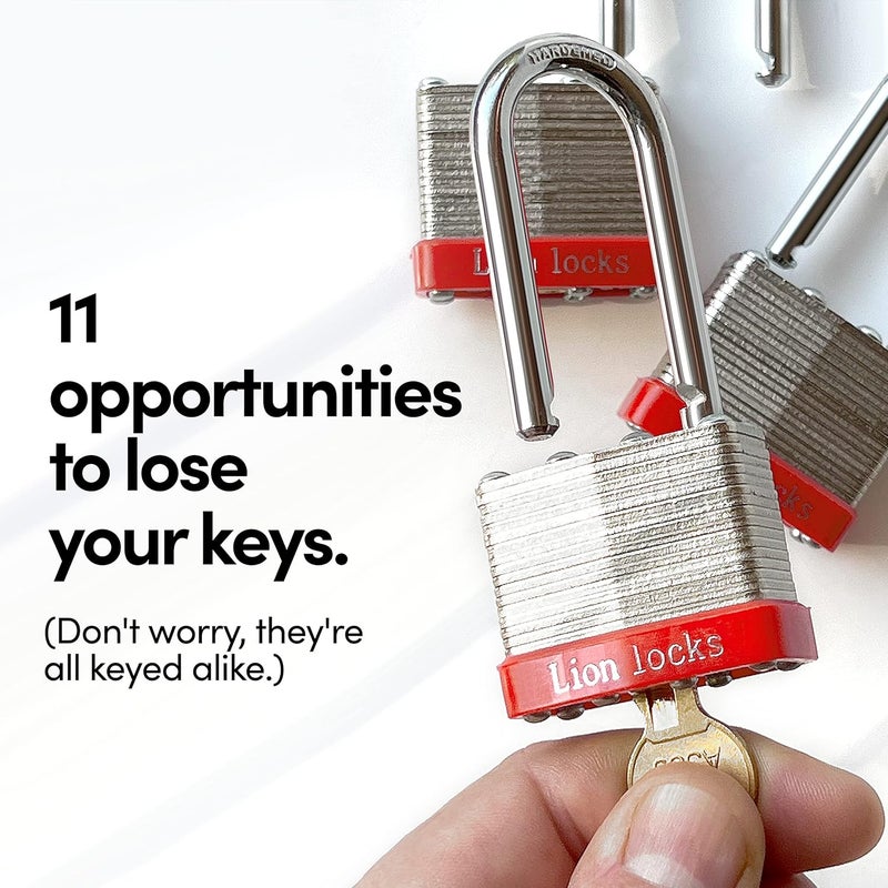 Lion Locks 6 أقفال متشابهة بمفتاح مع شاكلة بطول 2 بوصة، 12 مفتاح - أقفال للاستخدام الخارجي، أقفال مع مفاتيح، علبة فولاذية مقواة، أسطوانة دبوس نحاسية مقاومة للفتح للغلق، الخزانة، البوابة - Image 3