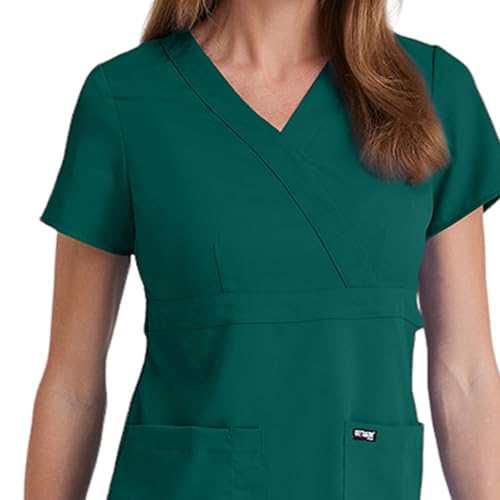 Barco Grey’s Anatomy by BARCO Classic Riley Scrub Top for Women – Hunter Green, 3-Pocket Mock Wrap V-Neck Shirt with Natural Stretch, Soil Release Fabric, and Super-Soft Finish – XXS, Regular Fit - Image 5