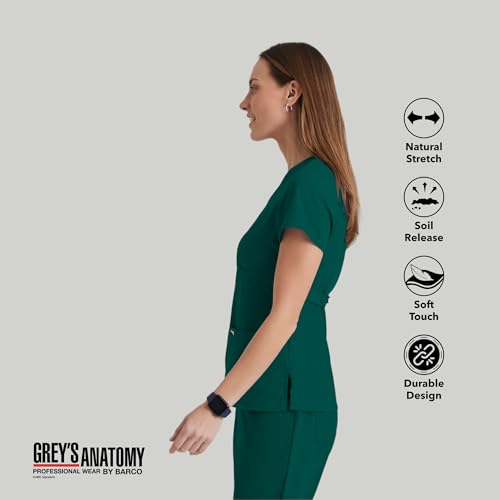 Barco Grey’s Anatomy by BARCO Classic Riley Scrub Top for Women – Hunter Green, 3-Pocket Mock Wrap V-Neck Shirt with Natural Stretch, Soil Release Fabric, and Super-Soft Finish – XXS, Regular Fit - Image 3