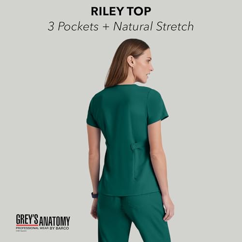 Barco Grey’s Anatomy by BARCO Classic Riley Scrub Top for Women – Hunter Green, 3-Pocket Mock Wrap V-Neck Shirt with Natural Stretch, Soil Release Fabric, and Super-Soft Finish – XXS, Regular Fit - Image 2