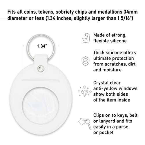 The Token Shop AA Coin Holder Keychain | Displays Both Sides of Sobriety Chips, Medallions, Recovery Coins, and Tokens | Also Fits Apple Airtag | Waterproof Scratchproof Soft Silicone Key Ring (White) - Image 3