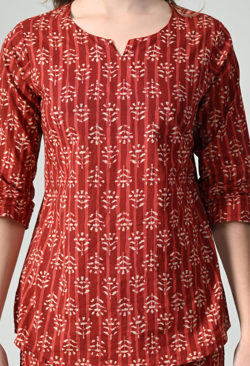 Ichaa Women's Printed Cotton Night Wear Top and Bottom Night Suit Set (XXL) Red - Image 4