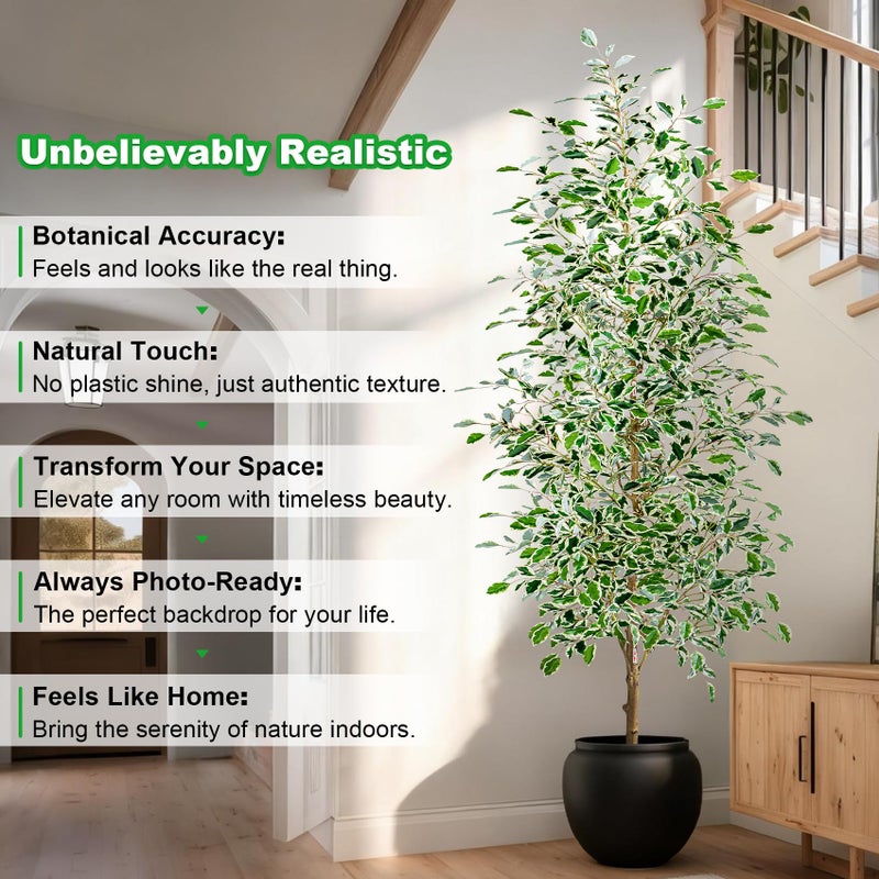 Bailikang 8FT Artificial Ficus Trees Indoor Faux Trees Indoor Fake Floor Plants Tall Artificial Tree with White Pot Faux Tree Fake Indoor Tree Silk Plants Artificial Trees for Home Decor Indoor - Image 4
