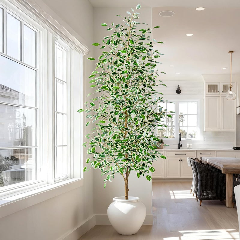 Bailikang 8FT Artificial Ficus Trees Indoor Faux Trees Indoor Fake Floor Plants Tall Artificial Tree with White Pot Faux Tree Fake Indoor Tree Silk Plants Artificial Trees for Home Decor Indoor - Image 1