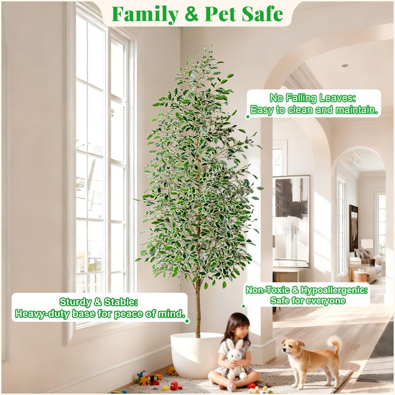 Bailikang 8FT Artificial Ficus Trees Indoor Faux Trees Indoor Fake Floor Plants Tall Artificial Tree with White Pot Faux Tree Fake Indoor Tree Silk Plants Artificial Trees for Home Decor Indoor - Image 5