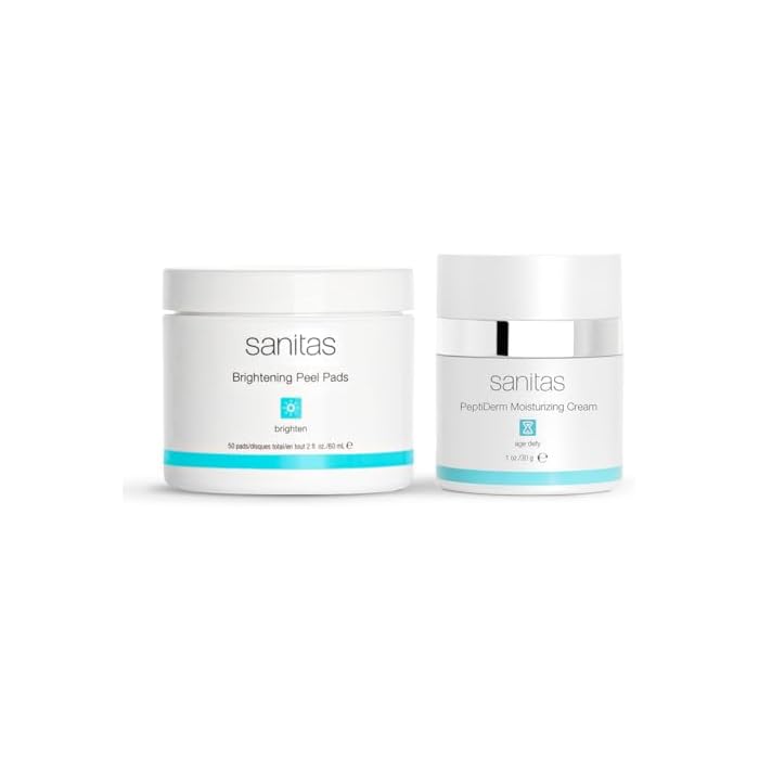 Sanitas Skincare PeptiDerm Moisturizing Cream + Brightening Peel Pads Bundle, Ceramides, Peptides, Lactic Acid, Glycolic Acid, Exfoliating Peel Treatment and Hydrating Moisturizer