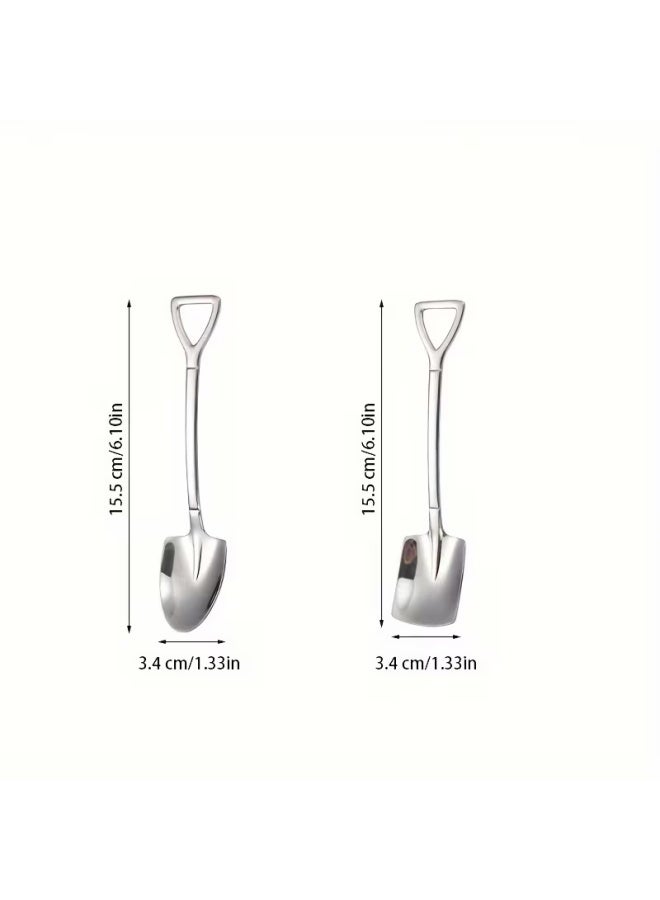 8Pcs Silver Mini Dessert Spoon Set, Shovel Shape Stainless Steel Spoons,Dessert Ice Cream Fruit Spoon for Home,Kitchen or Restaurant Dessert Spoons Flatware - Image 2