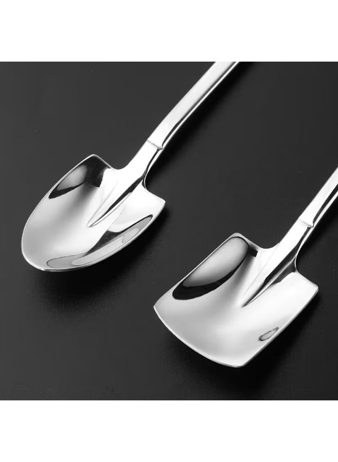 8Pcs Silver Mini Dessert Spoon Set, Shovel Shape Stainless Steel Spoons,Dessert Ice Cream Fruit Spoon for Home,Kitchen or Restaurant Dessert Spoons Flatware - Image 3
