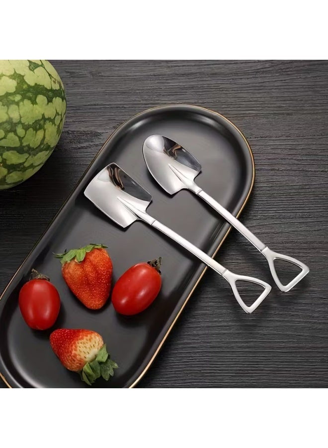 8Pcs Silver Mini Dessert Spoon Set, Shovel Shape Stainless Steel Spoons,Dessert Ice Cream Fruit Spoon for Home,Kitchen or Restaurant Dessert Spoons Flatware - Image 4