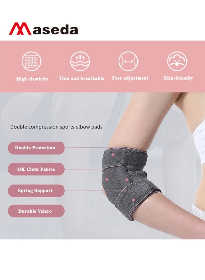 Maseda - 1-Piece Elbow Brace, Adjustable Elbow Support with Dual-Spring Stabilizer, Elbow Strap for Golfers Elbow, Tennis Elbow, Arthritis, Tendonitis, Sports Injury Pain Relief, Arm Wrap Elbow Strap for Men and Women, Pink/Grey - Image 1