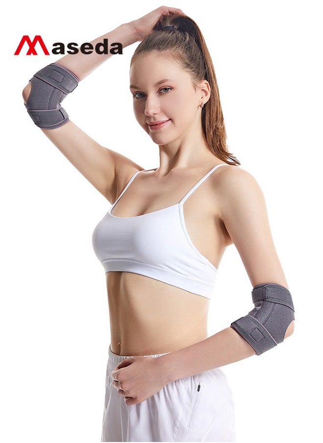 Maseda - 1-Piece Elbow Brace, Adjustable Elbow Support with Dual-Spring Stabilizer, Elbow Strap for Golfers Elbow, Tennis Elbow, Arthritis, Tendonitis, Sports Injury Pain Relief, Arm Wrap Elbow Strap for Men and Women, Pink/Grey - Image 1