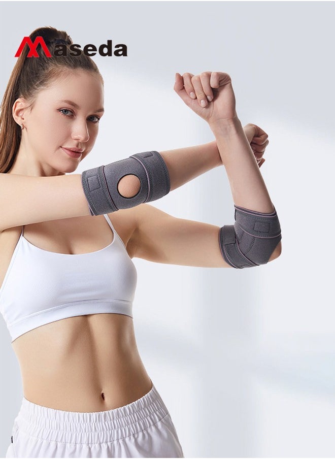 Maseda - 1-Piece Elbow Brace, Adjustable Elbow Support with Dual-Spring Stabilizer, Elbow Strap for Golfers Elbow, Tennis Elbow, Arthritis, Tendonitis, Sports Injury Pain Relief, Arm Wrap Elbow Strap for Men and Women, Pink/Grey - Image 1