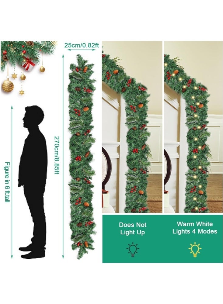 جيجيرو إكليل عيد الميلاد بطول 9 أقدام مع 50 مصباح LED من الخيزران الأخضر الاصطناعي لتزيين حفلات العطلات - Image 3