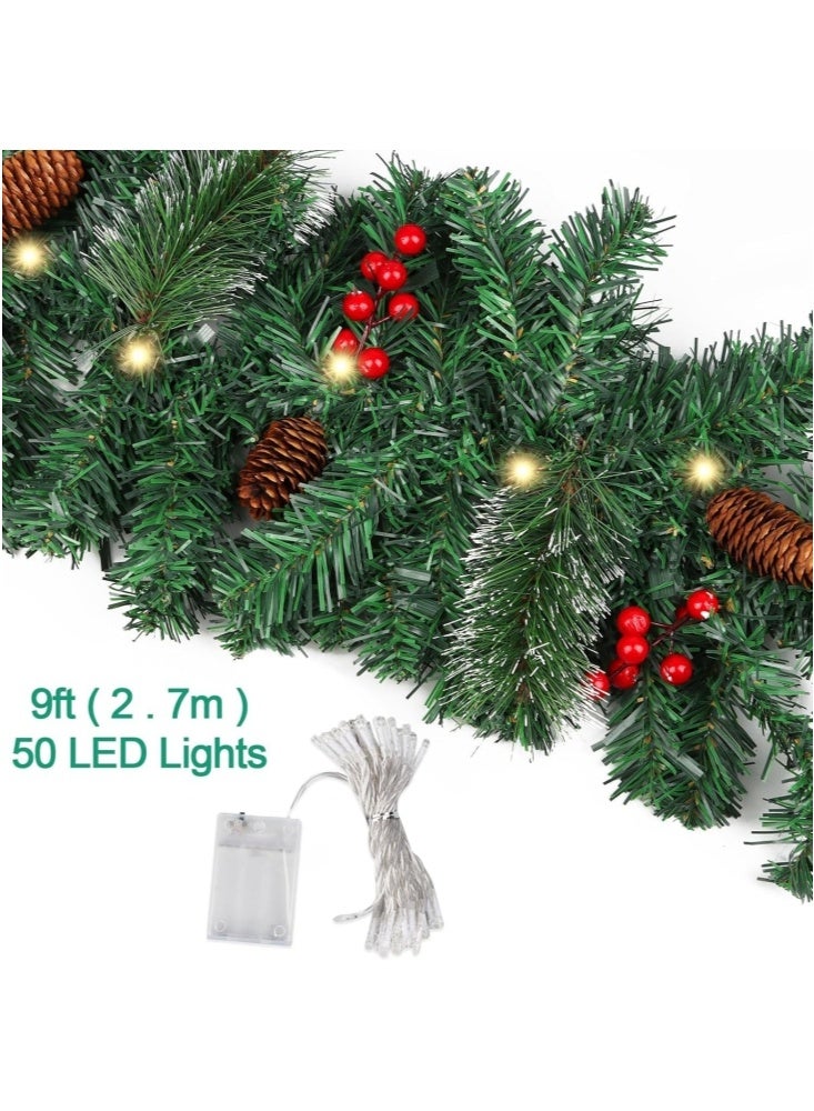 جيجيرو إكليل عيد الميلاد بطول 9 أقدام مع 50 مصباح LED من الخيزران الأخضر الاصطناعي لتزيين حفلات العطلات - Image 5
