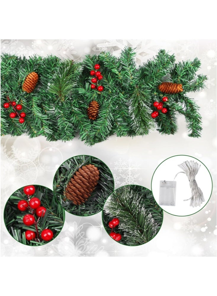 جيجيرو إكليل عيد الميلاد بطول 9 أقدام مع 50 مصباح LED من الخيزران الأخضر الاصطناعي لتزيين حفلات العطلات - Image 2