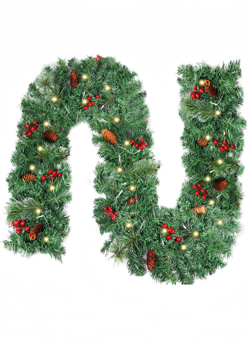 جيجيرو إكليل عيد الميلاد بطول 9 أقدام مع 50 مصباح LED من الخيزران الأخضر الاصطناعي لتزيين حفلات العطلات - Image 1