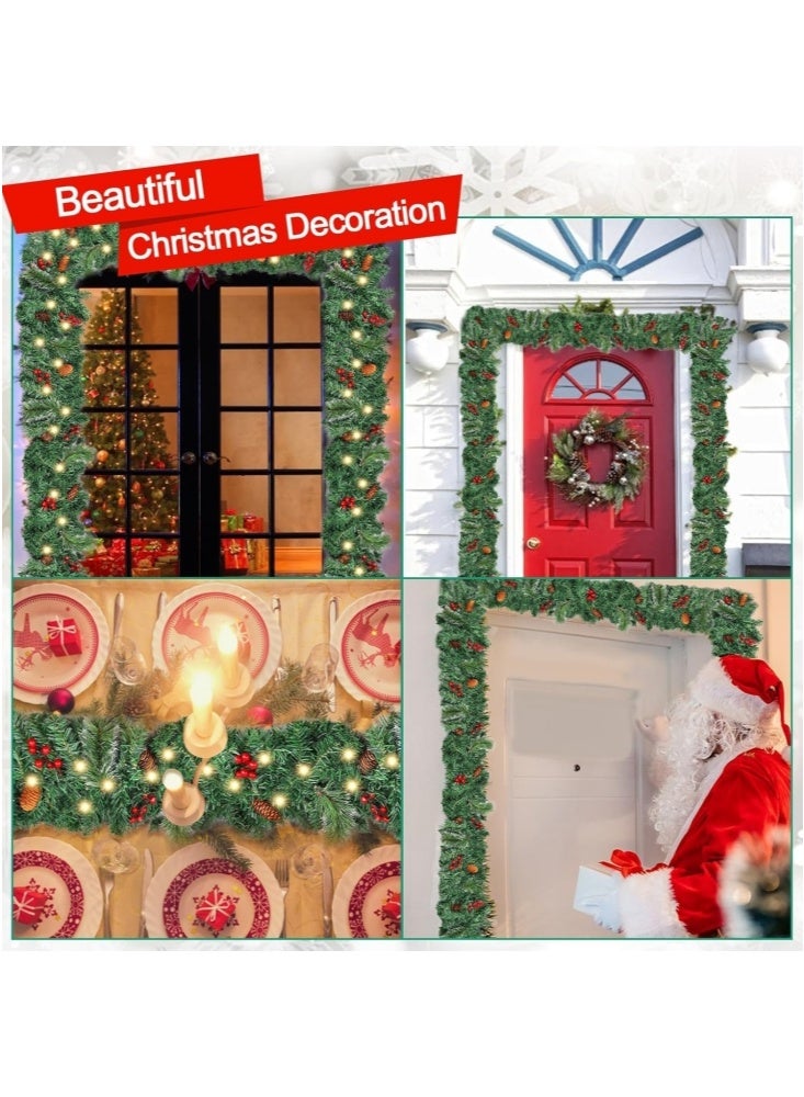 جيجيرو إكليل عيد الميلاد بطول 9 أقدام مع 50 مصباح LED من الخيزران الأخضر الاصطناعي لتزيين حفلات العطلات - Image 4