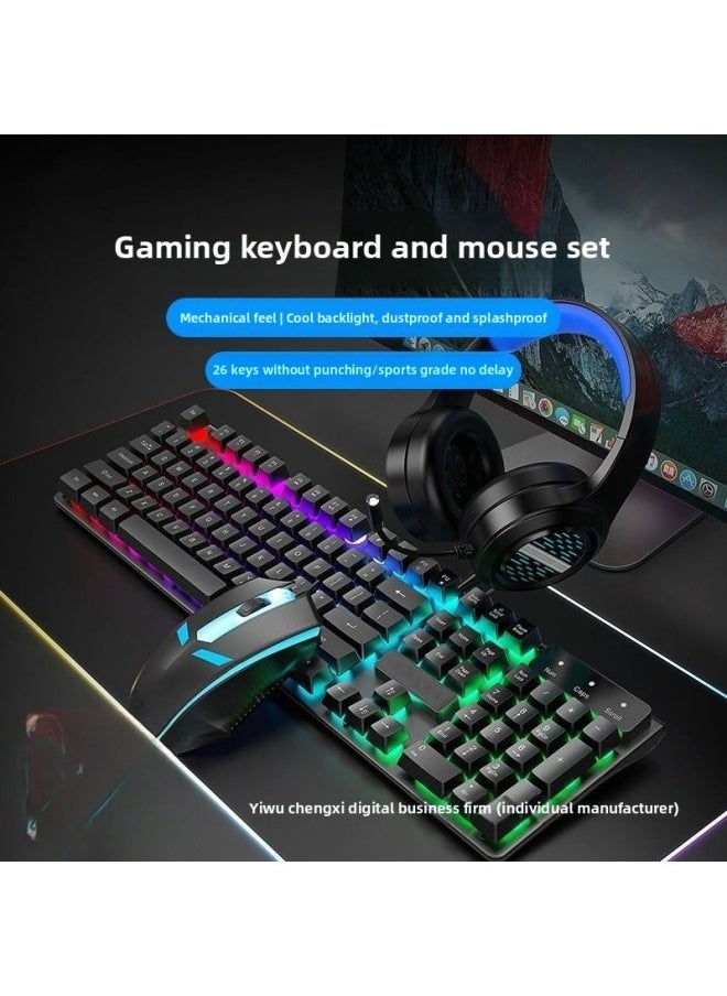Generic - E-sports Backlit Game Wired Keyboard Keyboard Mouse Suit Mechanical Feel Desktop Notebook Computer Office Static Wholesale-Color:Black Matte [sound/26 Keys Without Conflict] Single Keyboard * Lifetime Warranty * Replace With One If Worn Out - Image 1