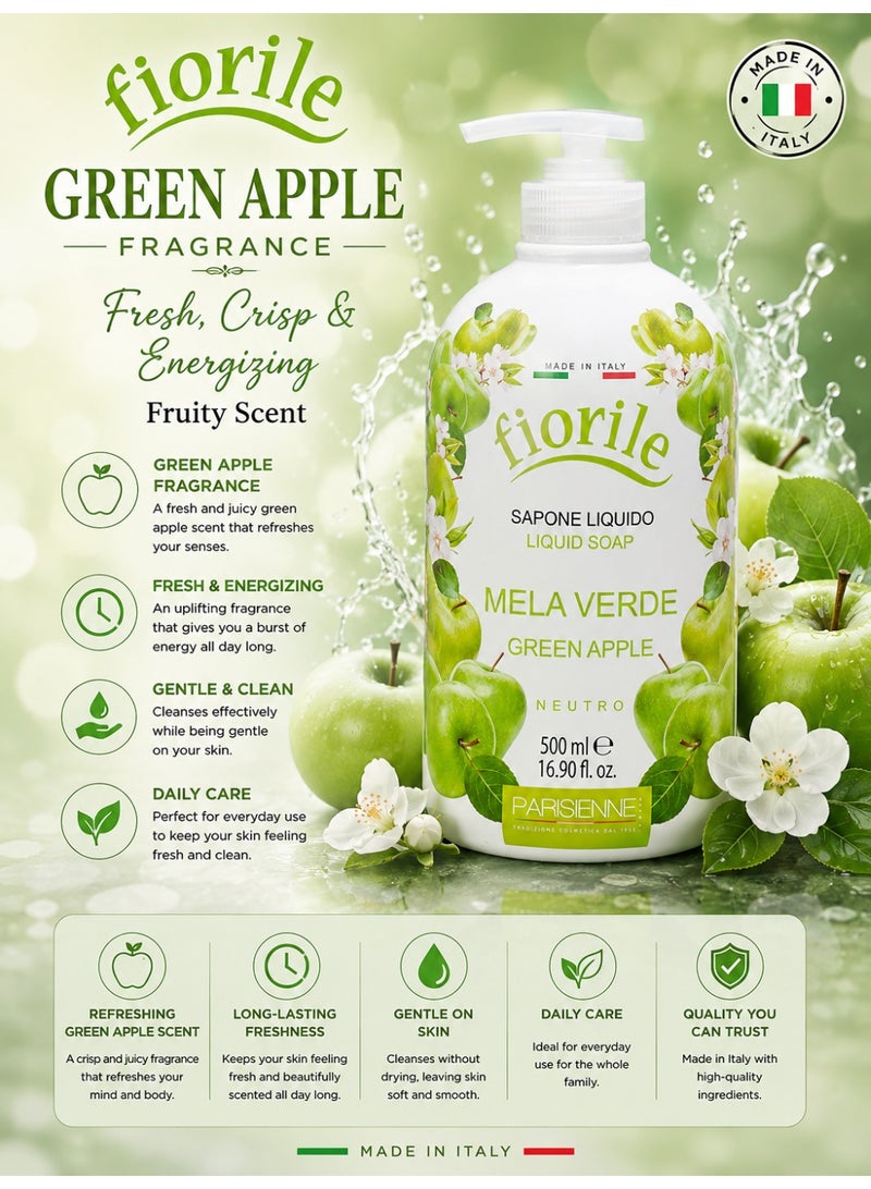 Fiorile Liquid Soap Green Apple 500ML | Refreshing Cleansing with Crisp Fruity Freshness | Hand Wash | Germ Protection & Deep Cleansing | Soothing & Moisturizing Effect - Image 2