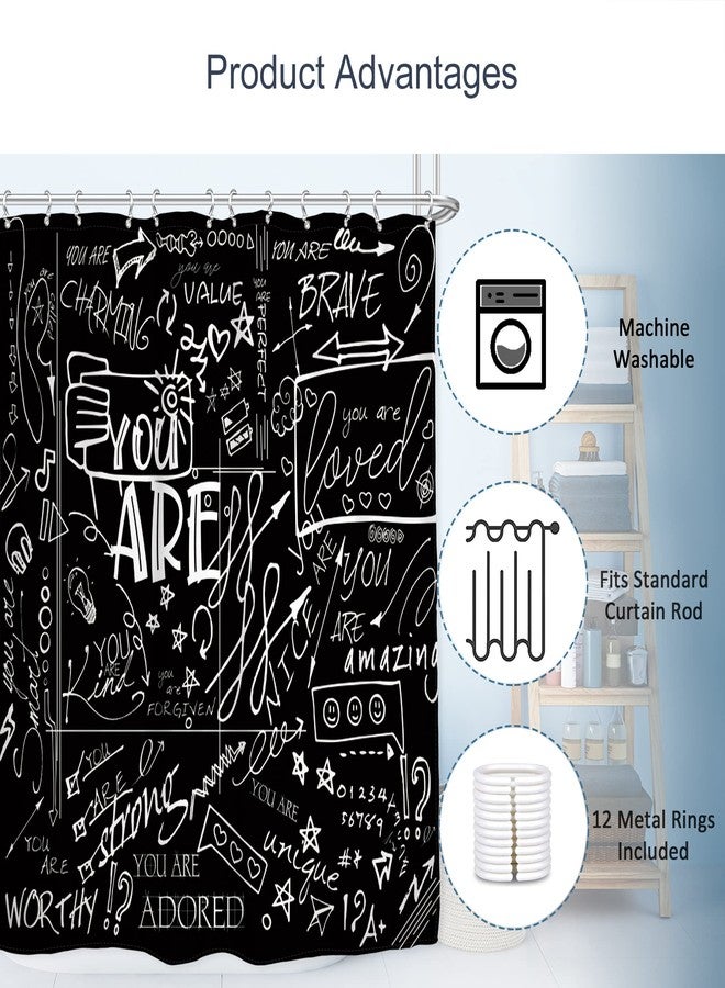 AMBZEK Black Funny Quotes Shower Curtain 72Wx72L Inch for Kids Teens White Inspirational You are Graffiti Abstract Aesthetic Motivational Artwork Cloth Fabric Bathroom Decor Set 12 Pack Hooks - Image 3