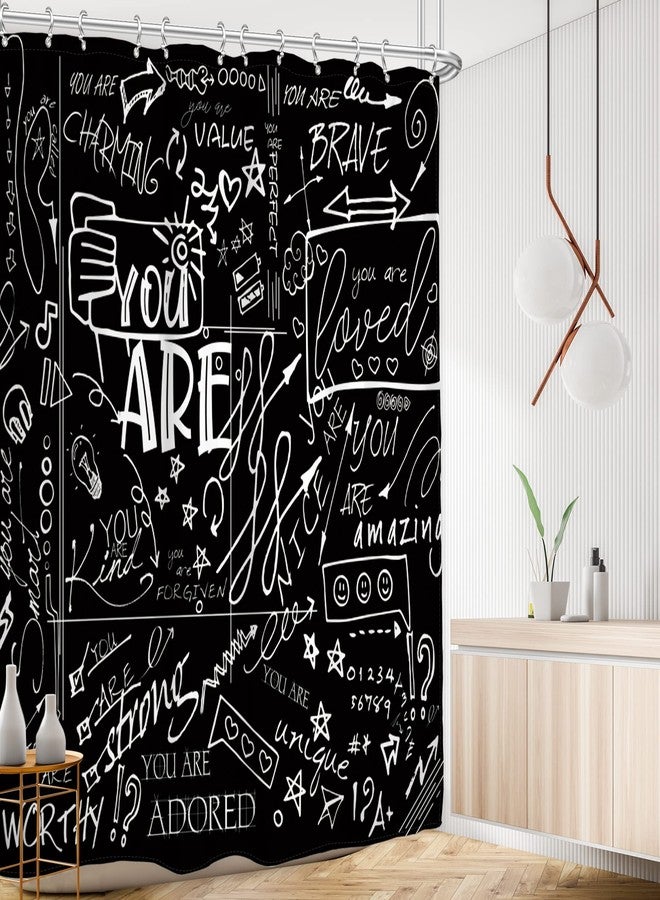 AMBZEK Black Funny Quotes Shower Curtain 72Wx72L Inch for Kids Teens White Inspirational You are Graffiti Abstract Aesthetic Motivational Artwork Cloth Fabric Bathroom Decor Set 12 Pack Hooks - Image 2