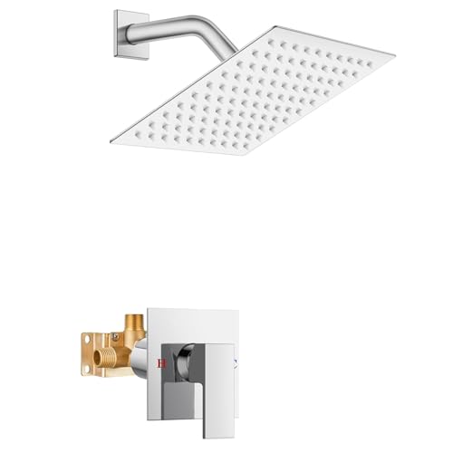 Airuida Shower Faucet Set Bathroom Rain Shower System SUS304 Stainless Steel Single Handle With Male Threads Roughin Valve Shower Trim Kit 8 Inch Wall Mount Shower Head Chrome Polish - Image 1