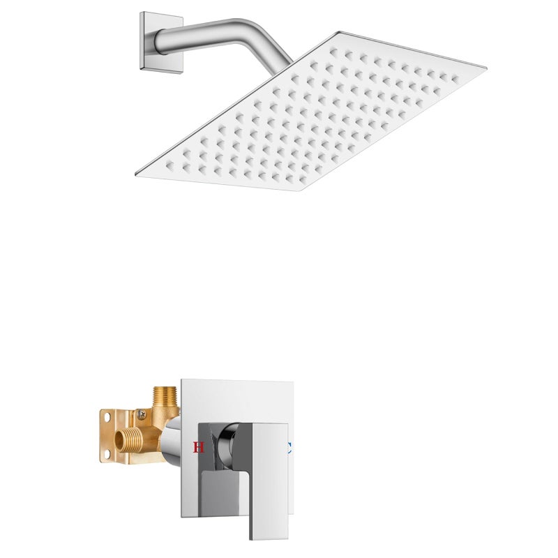 Airuida Shower Faucet Set Bathroom Rain Shower System SUS304 Stainless Steel Single Handle With Male Threads Roughin Valve Shower Trim Kit 8 Inch Wall Mount Shower Head Chrome Polish - Image 2