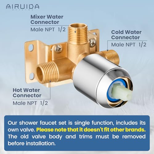 Airuida Shower Faucet Set Bathroom Rain Shower System SUS304 Stainless Steel Single Handle With Male Threads Roughin Valve Shower Trim Kit 8 Inch Wall Mount Shower Head Chrome Polish - Image 3