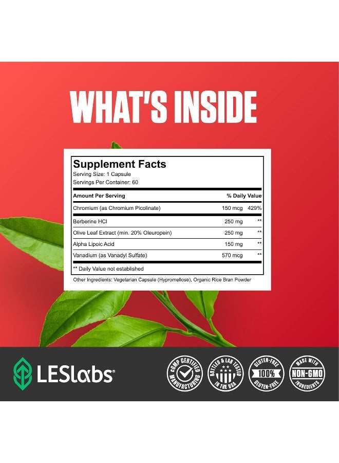 LES Labs صحة الأنسولين من LES Labs – الصحة الأيضية، دعم الجلوكوز، الأيض الدهني والكربوهيدرات – بيربرين، كروم، مستخلص ورق الزيتون، حمض ألفا ليبويك وفاناديوم – مكمل غير معدل وراثيًا - Image 4