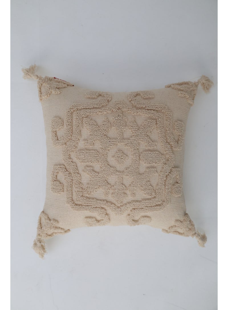 Ramsha Natural Color Cotton Home Decor Tassel Cushion with Filler for Bedroom – CS 329  - Image 3